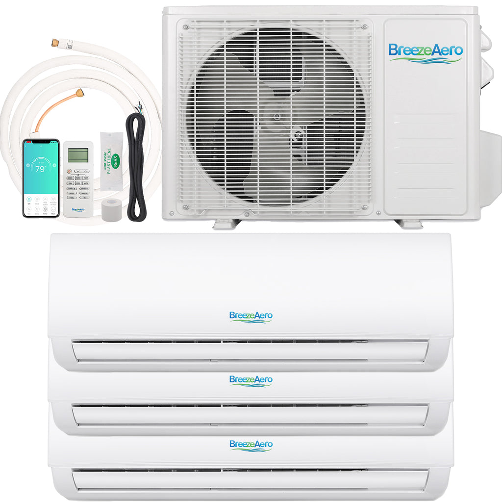 BreezeAero Multi-Zone Series 3 Zone 28000 BTU Ductless Mini Split Air Conditioner Heat Pump, 230-Volt, 20 SEER2, Cools Up to 1350 Sq.ft(9K+9K+9K)